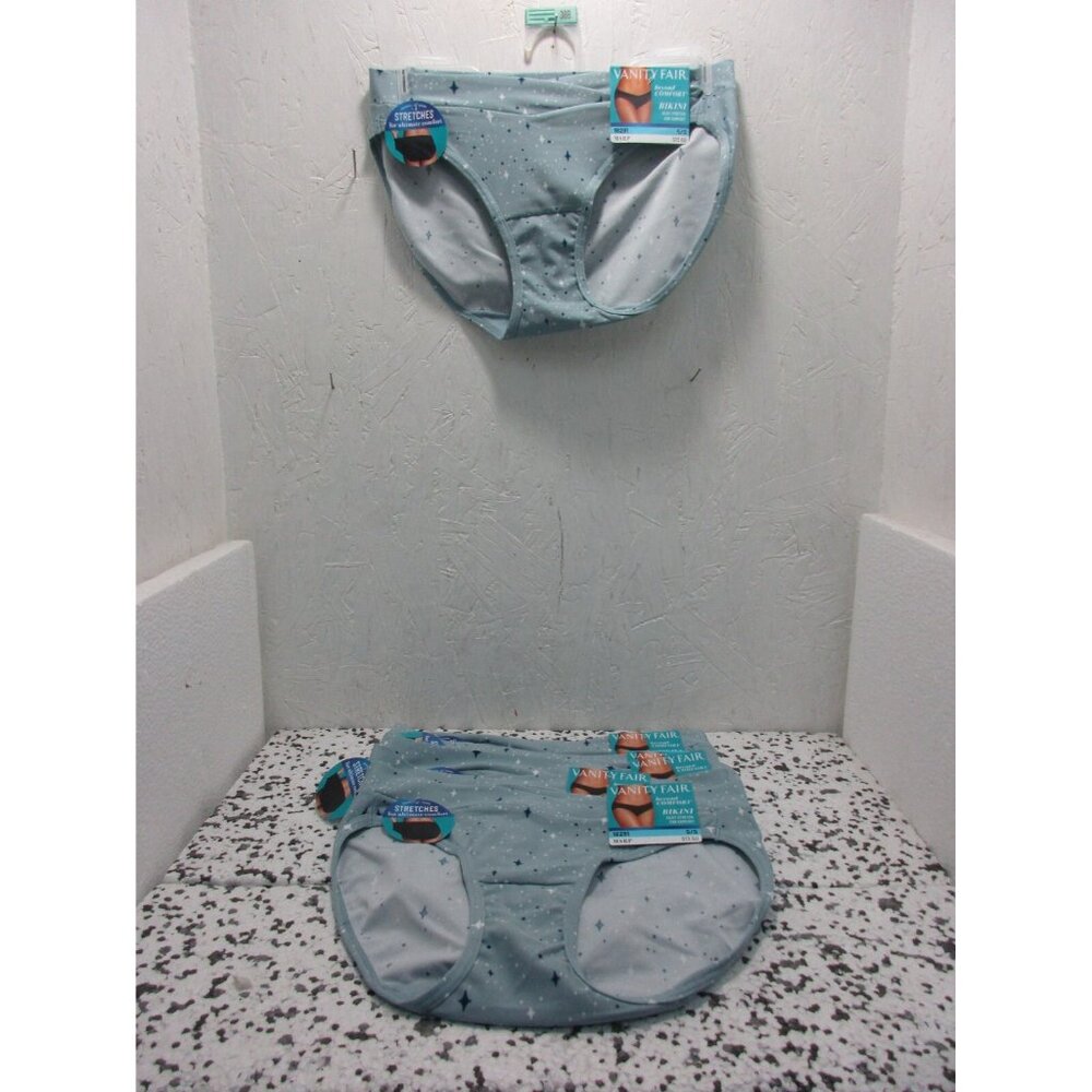 Vanity Fair Women's 6 pairs 18291 Beyond Comfort Bikini Blue Print Size 8/XL New